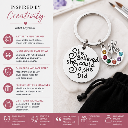 Artist Paint Palette Keychain, She Believed She Could