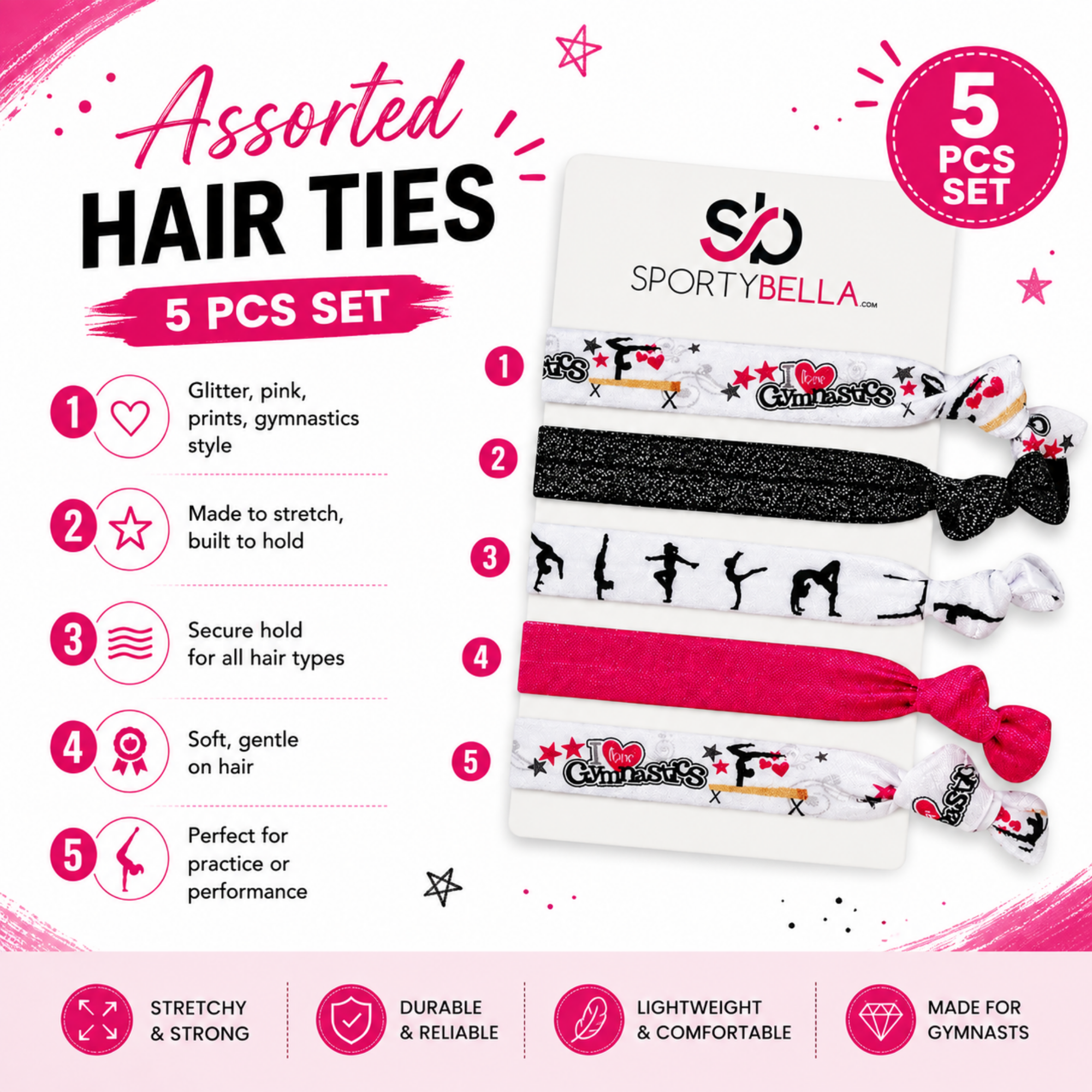 Girls Gymnastics Hair Ties Set