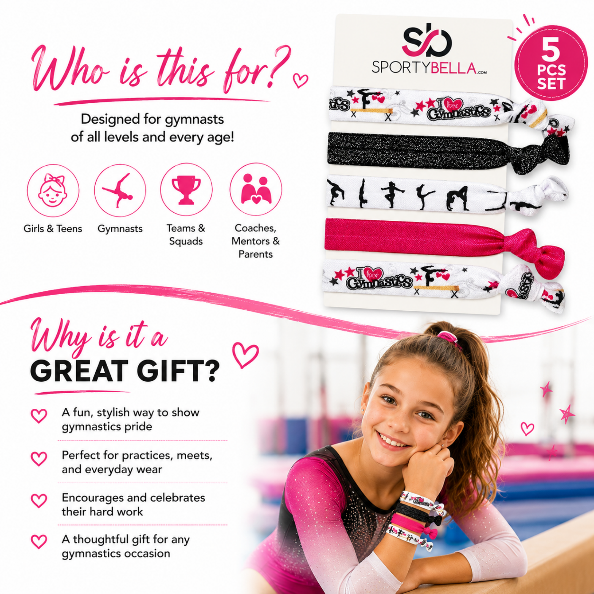 Girls Gymnastics Hair Ties Set