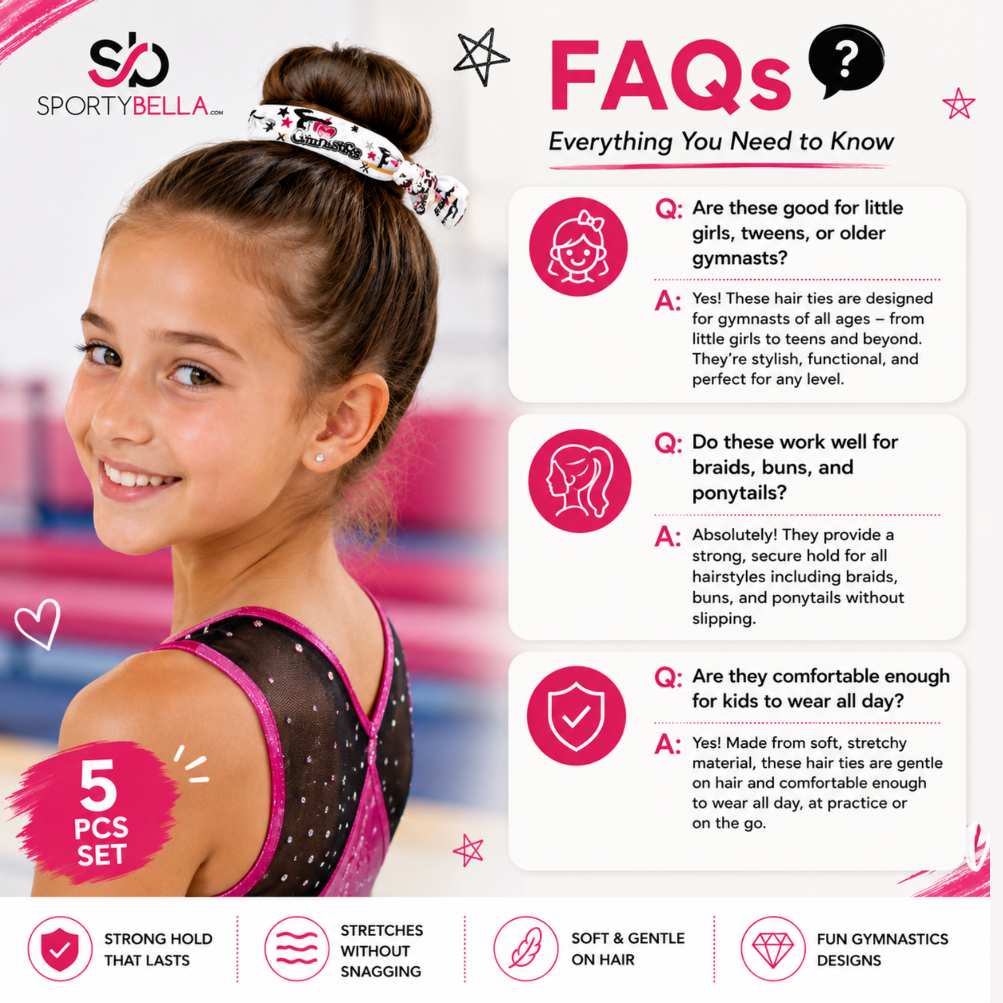 Girls Gymnastics Hair Ties Set