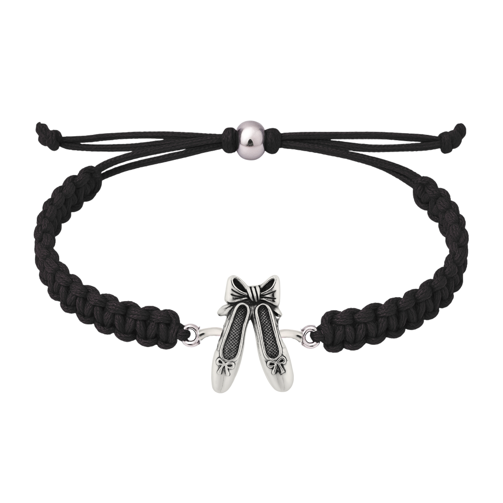 Black braided dance bracelet with polished ballerina charm