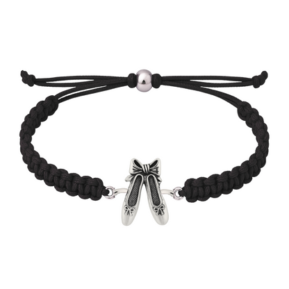 Black braided dance bracelet with polished ballerina charm