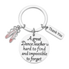 Ballet-themed dance teacher keychain with pink ballet slippers, “Thank You” charm, and engraved quote