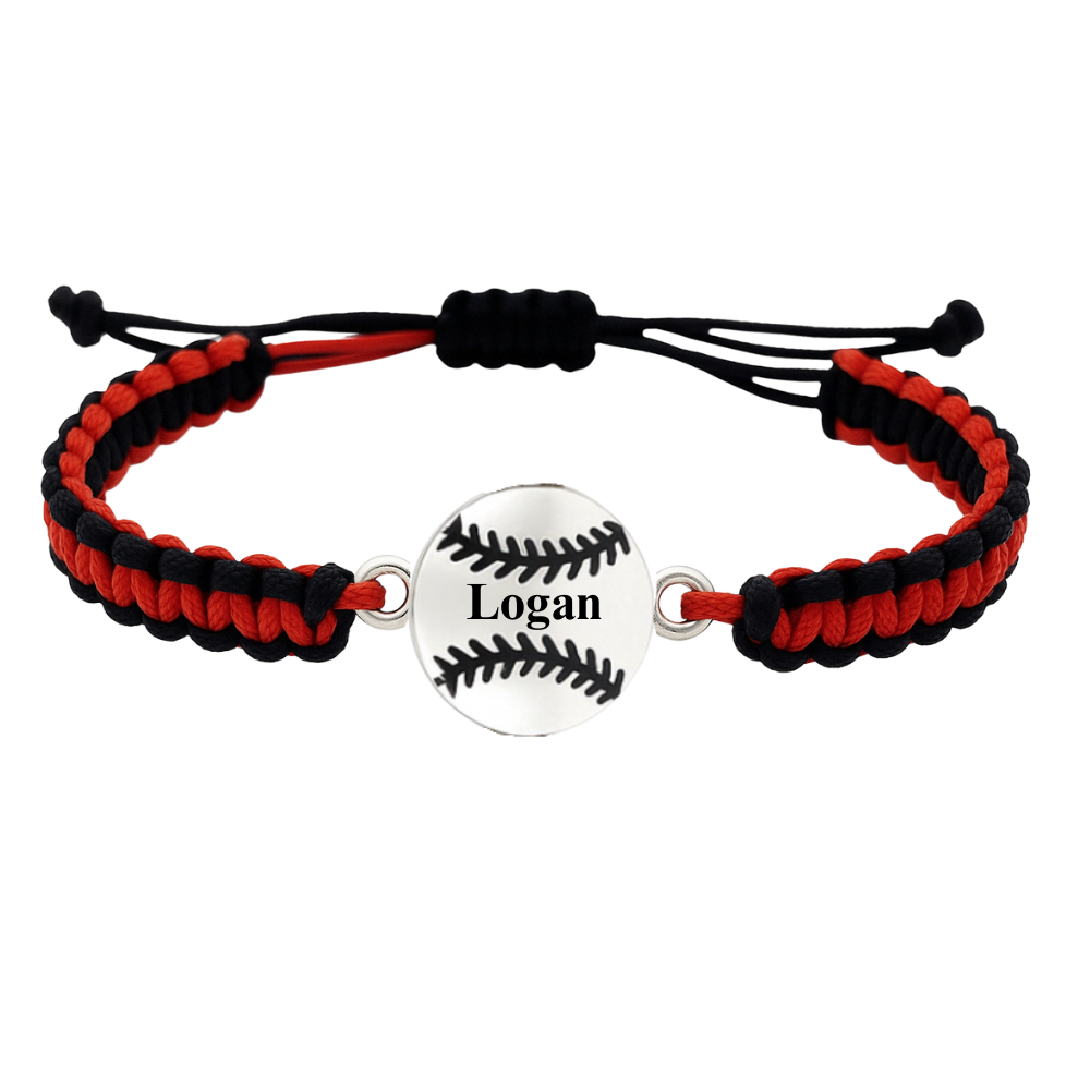 Personalized Multi Colored Baseball Charm Connector Rope Bracelet - Pick Colors