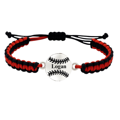 Personalized Multi Colored Baseball Charm Connector Rope Bracelet - Pick Colors