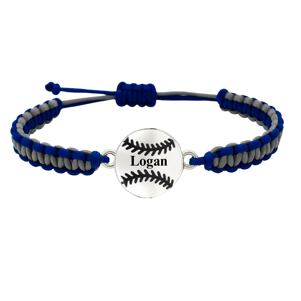 Personalized Multi Colored Baseball Charm Connector Rope Bracelet - Pick Colors
