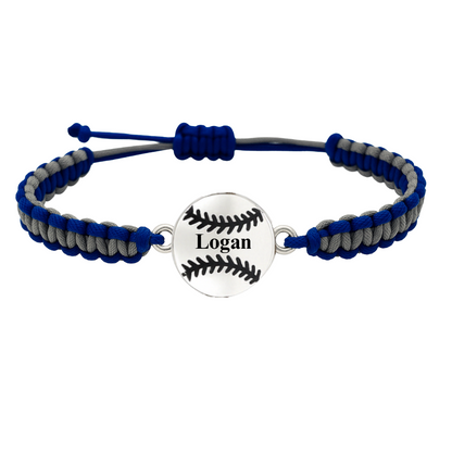 Personalized Multi Colored Baseball Charm Connector Rope Bracelet - Pick Colors