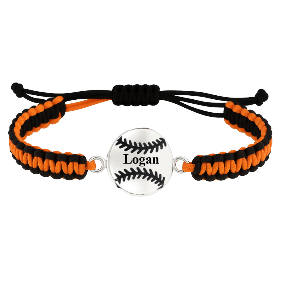 Personalized Multi Colored Baseball Charm Connector Rope Bracelet - Pick Colors