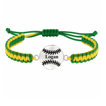 Personalized Multi Colored Baseball Charm Connector Rope Bracelet - Pick Colors