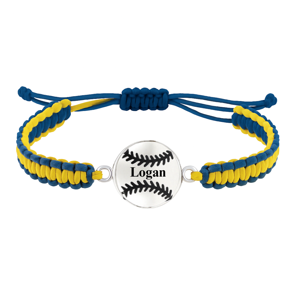 Personalized Multi Colored Baseball Charm Connector Rope Bracelet - Pick Colors