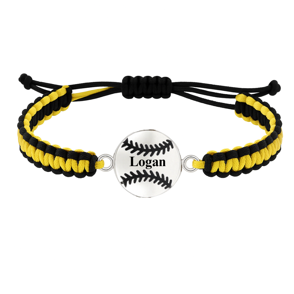 Personalized Multi Colored Baseball Charm Connector Rope Bracelet - Pick Colors