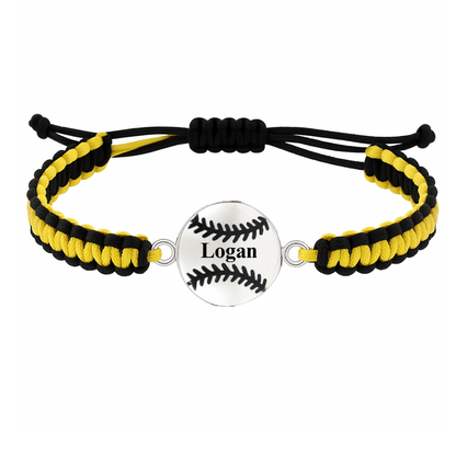 Personalized Multi Colored Baseball Charm Connector Rope Bracelet - Pick Colors