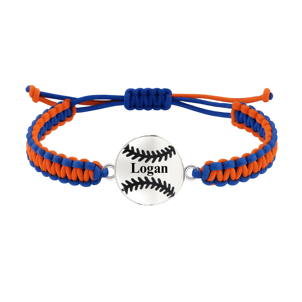 Personalized Multi Colored Baseball Charm Connector Rope Bracelet - Pick Colors