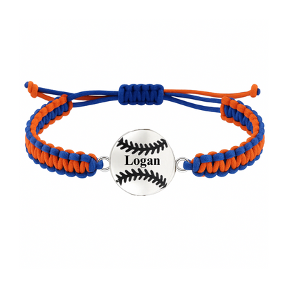 Personalized Multi Colored Baseball Charm Connector Rope Bracelet - Pick Colors