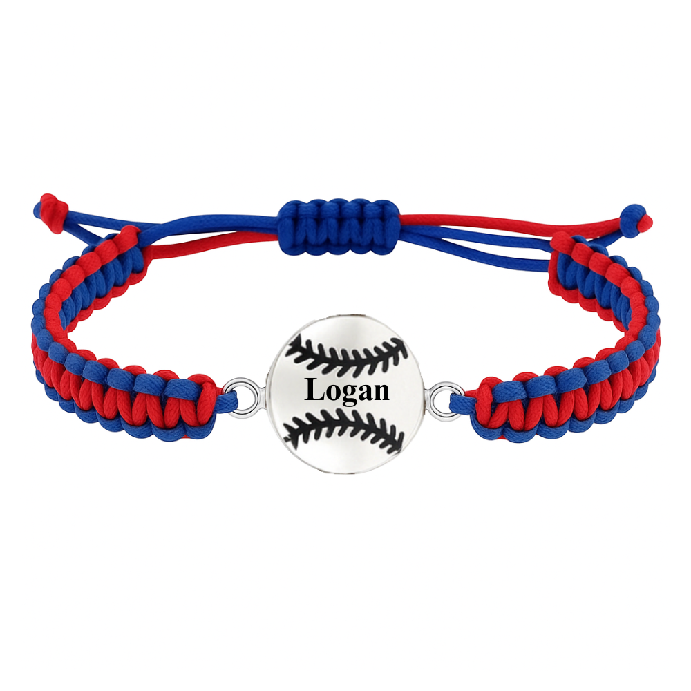 Personalized Multi Colored Baseball Charm Connector Rope Bracelet - Pick Colors