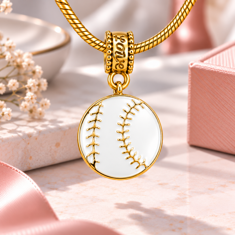 Baseball Charm Bead - Gold