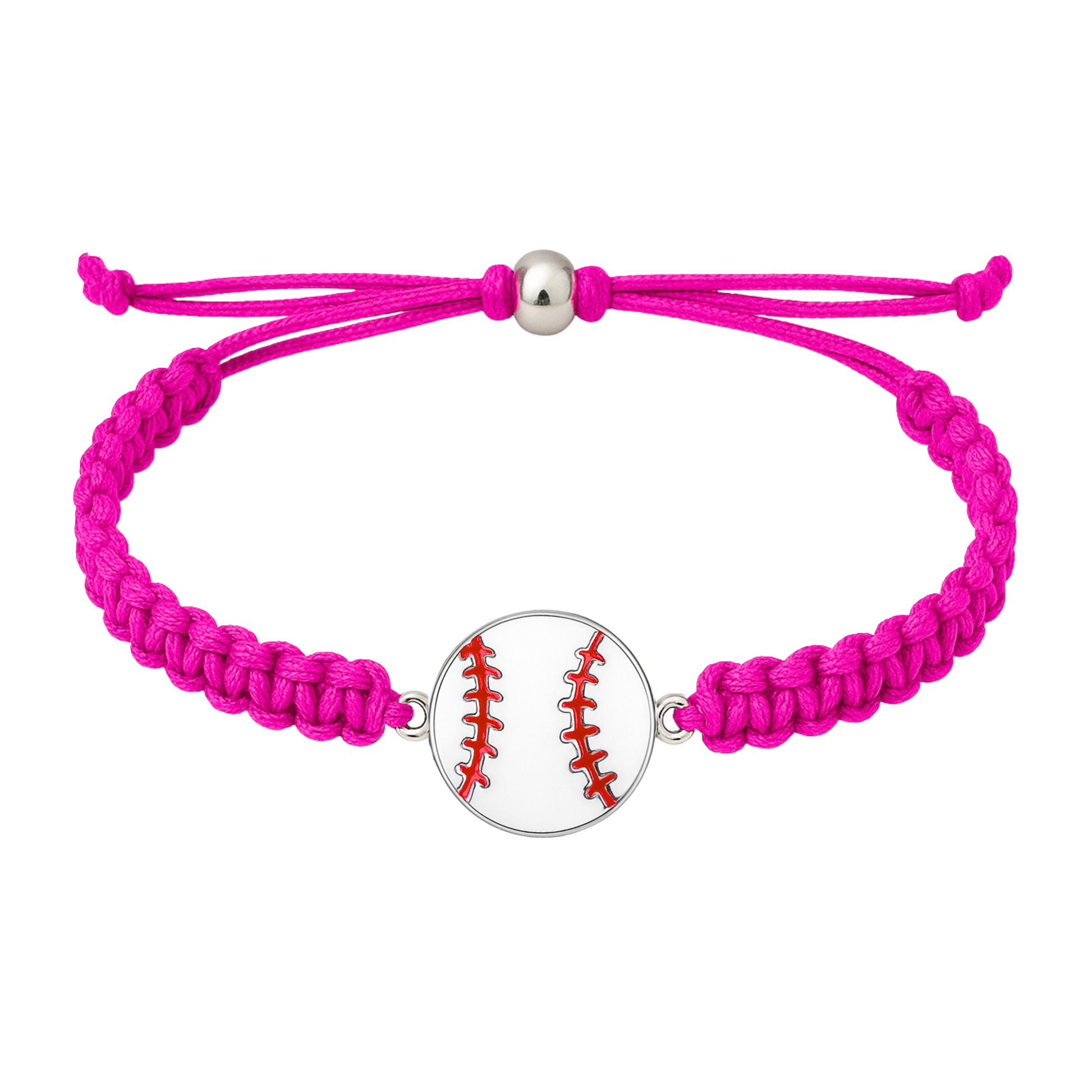 Hot pink baseball charm bracelet with adjustable rope band, perfect gift for sporty girls and fans