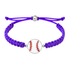 Purple baseball bracelet with red-stitched stainless steel ball charm and durable braided cord