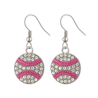 Baseball Dangle Rhinestone Earrings