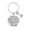 Motivational engraved keychain with heart and glove charms, perfect for baseball fans