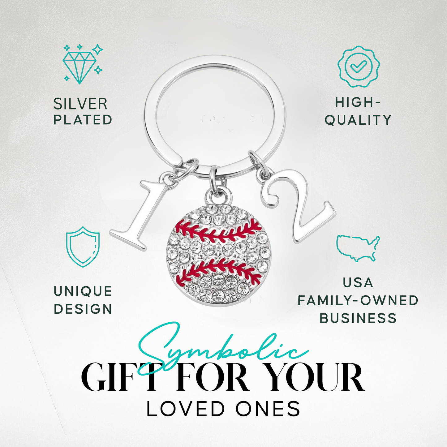 Baseball Keychain with Number Charms