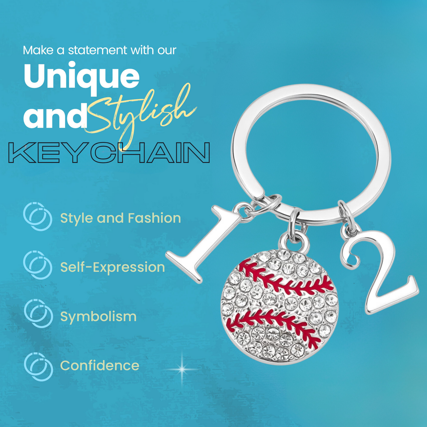 Baseball Keychain with Number Charms