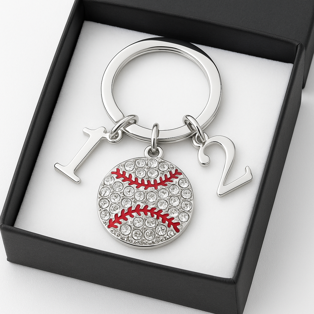 Baseball Keychain with Number Charms