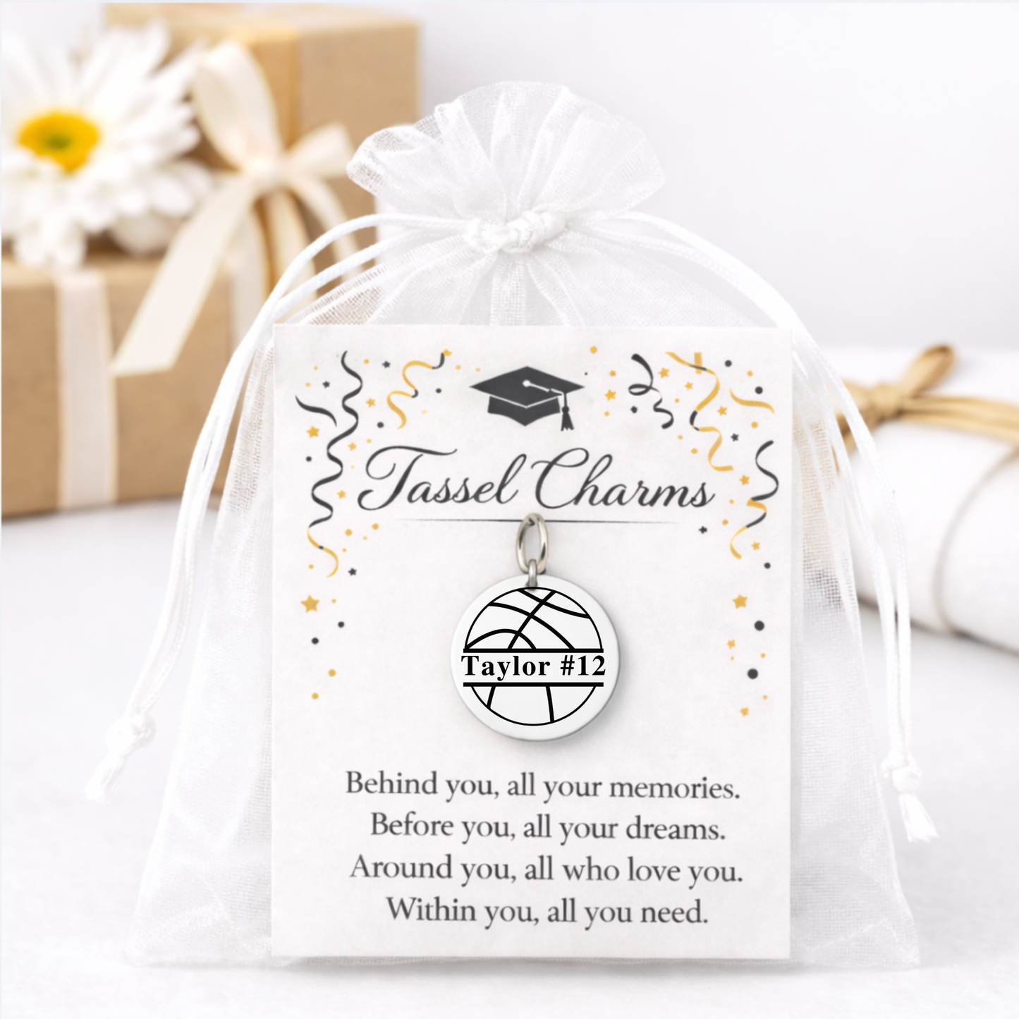 Basketball Engraved Tassel Charm