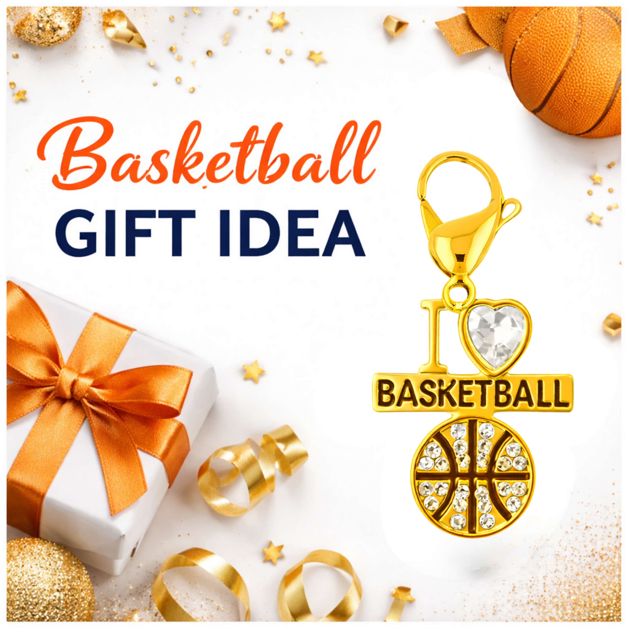 I <3 Basketball CZ Clip On Zipper Pull