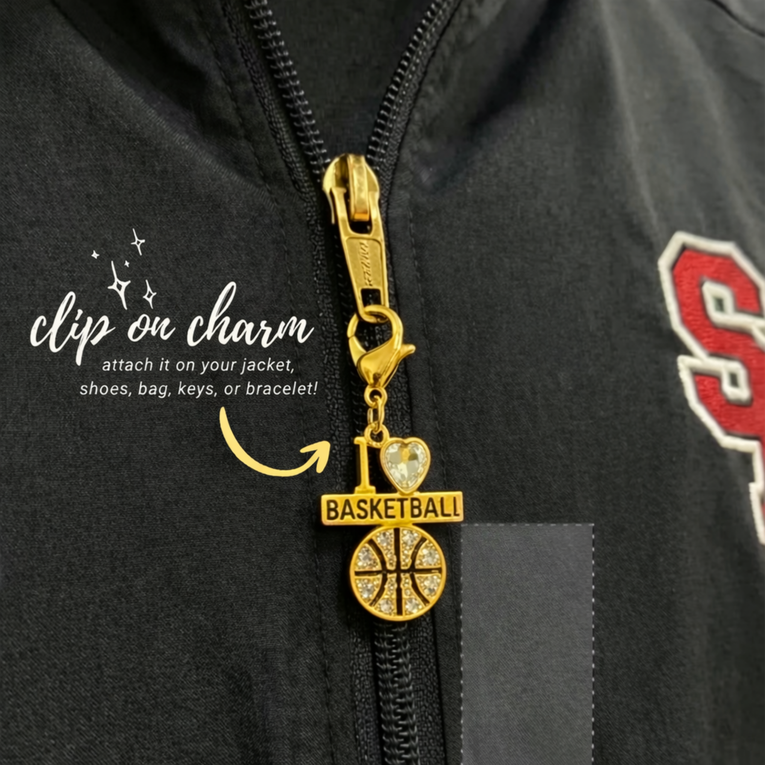 I <3 Basketball CZ Clip On Zipper Pull