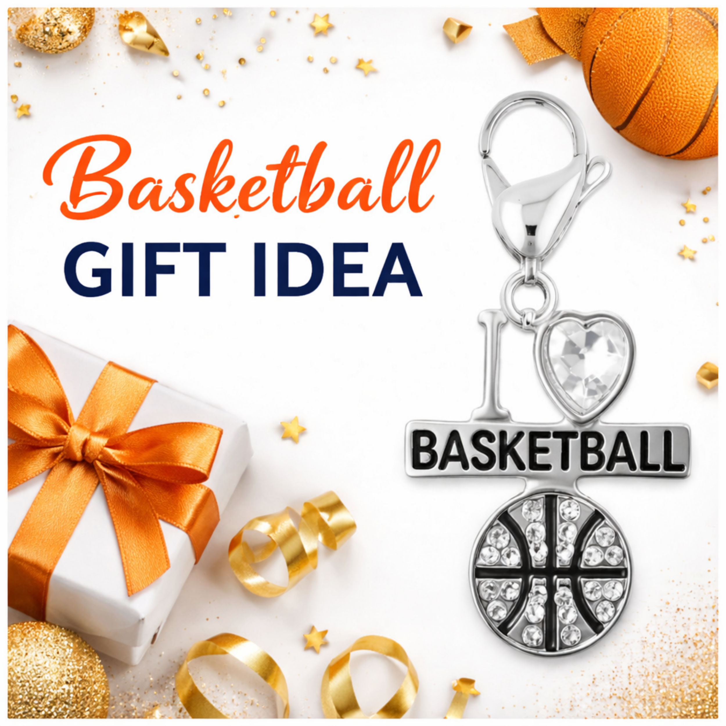 I <3 Basketball CZ Clip On Zipper Pull