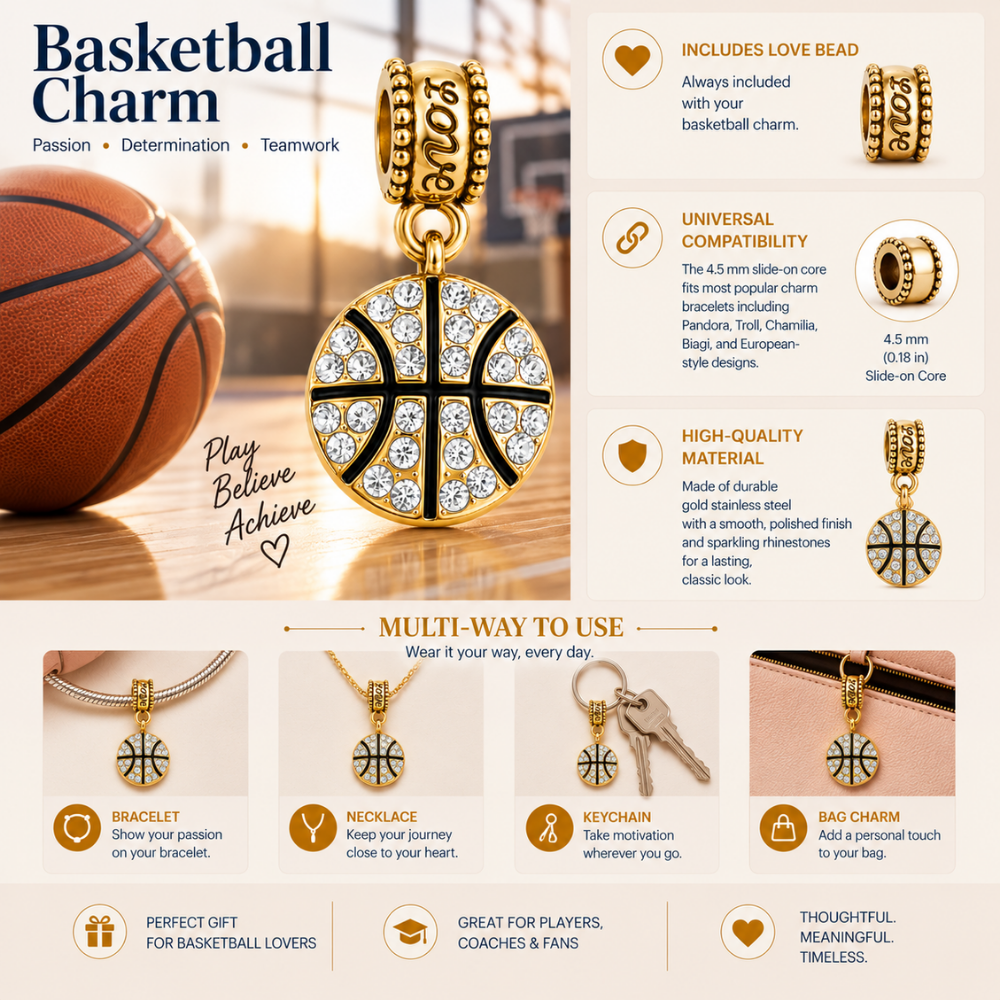 Basketball Charm Bead - Gold