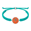 Teal braided bracelet with silver basketball charm, displayed on white background