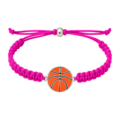 Hot pink rope bracelet with orange basketball charm and adjustable design