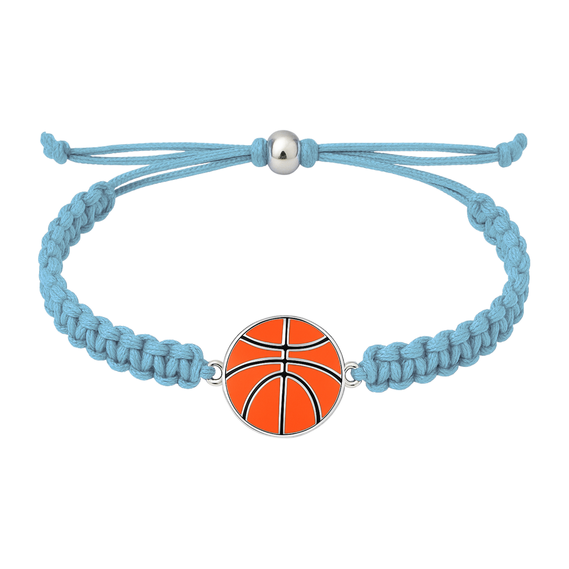 Sky blue braided bracelet with polished basketball charm in silver and orange