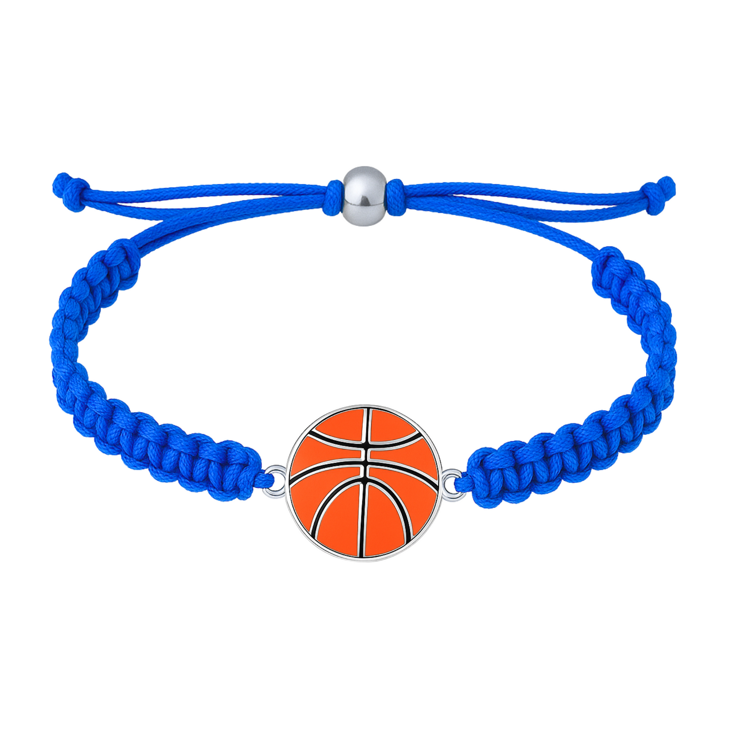 Royal blue rope bracelet featuring a central silver basketball charm