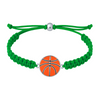 Green braided bracelet with orange basketball charm in polished silver base