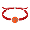 Red rope bracelet with shiny basketball charm centered on white background