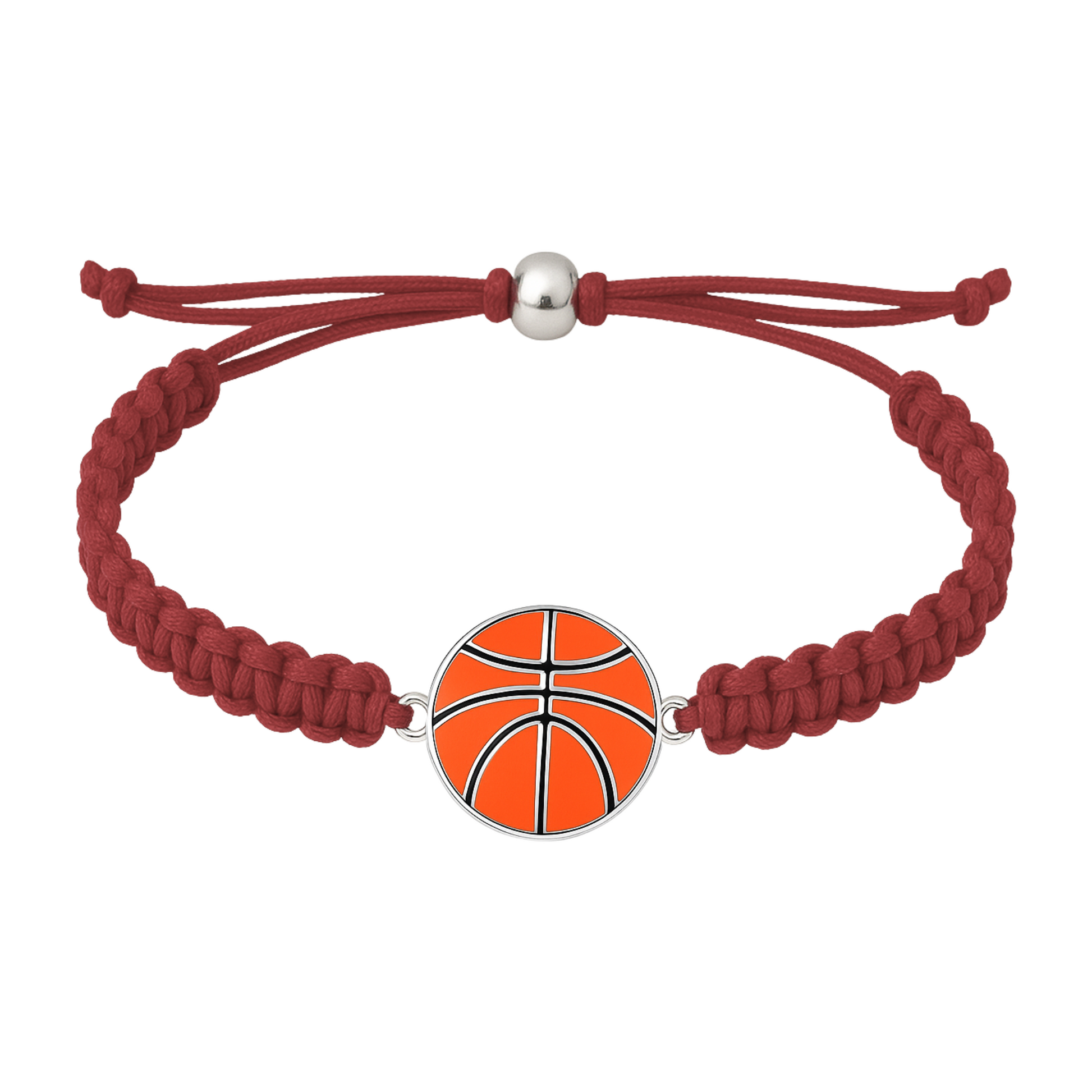 Maroon rope bracelet with basketball charm in enamel finish