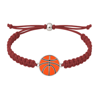 Maroon rope bracelet with basketball charm in enamel finish