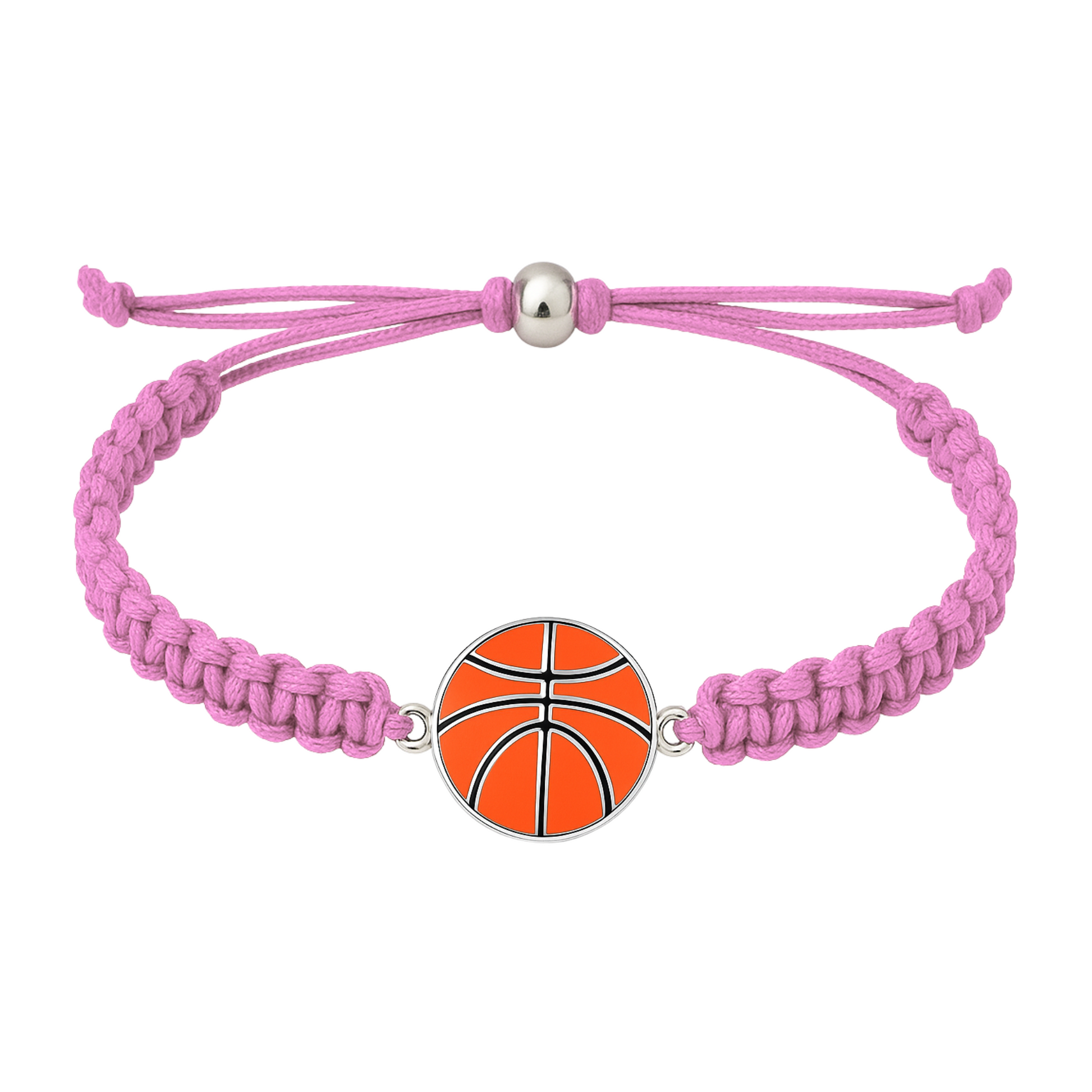 Light pink braided bracelet with orange enamel basketball charm