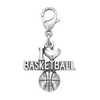 Engraved "Basketball" word charm in silver tone with bold uppercase lettering