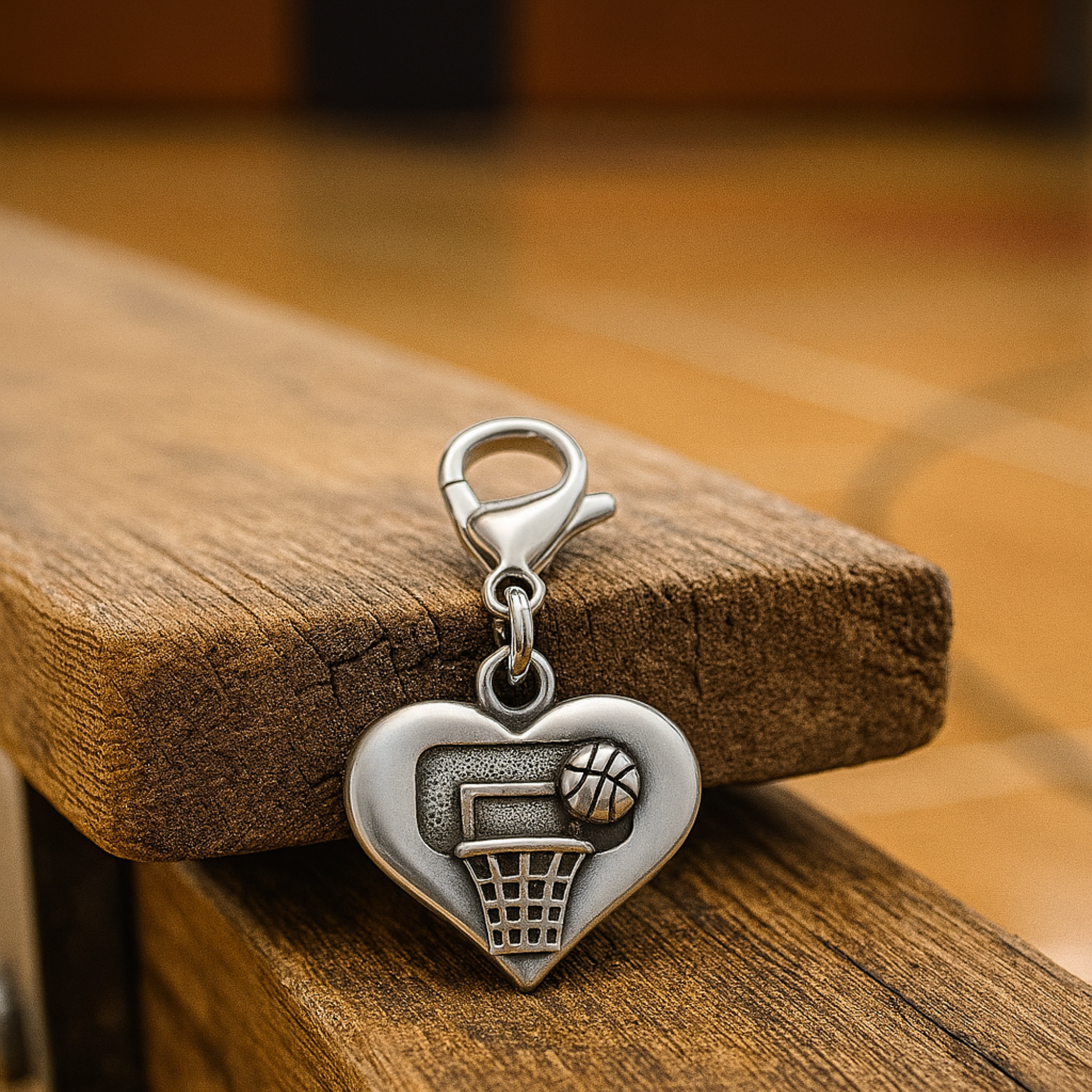  Small basketball charm in black box with orange backdrop, perfect sports gift