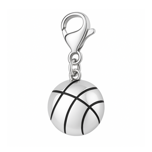 Silver basketball charm with lobster clasp, perfect as zipper pull or sports bag accessory