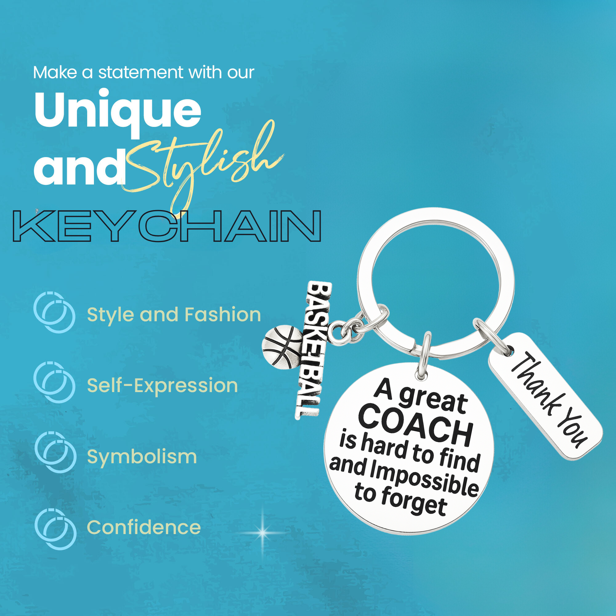 Basketball coach keychain with icons for durable, stylish, and meaningful sports gift