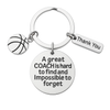 Basketball coach keychain with Thank You charm, basketball charm, and engraved Great Coach Is Hard to Find quote