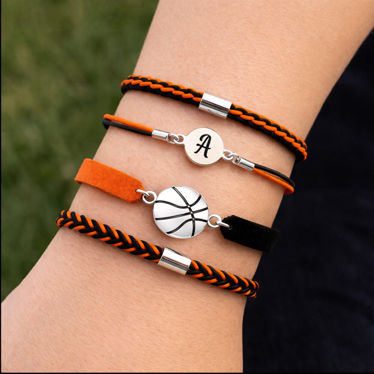 Personalized Basketball Hair Tie Bracelet Sets