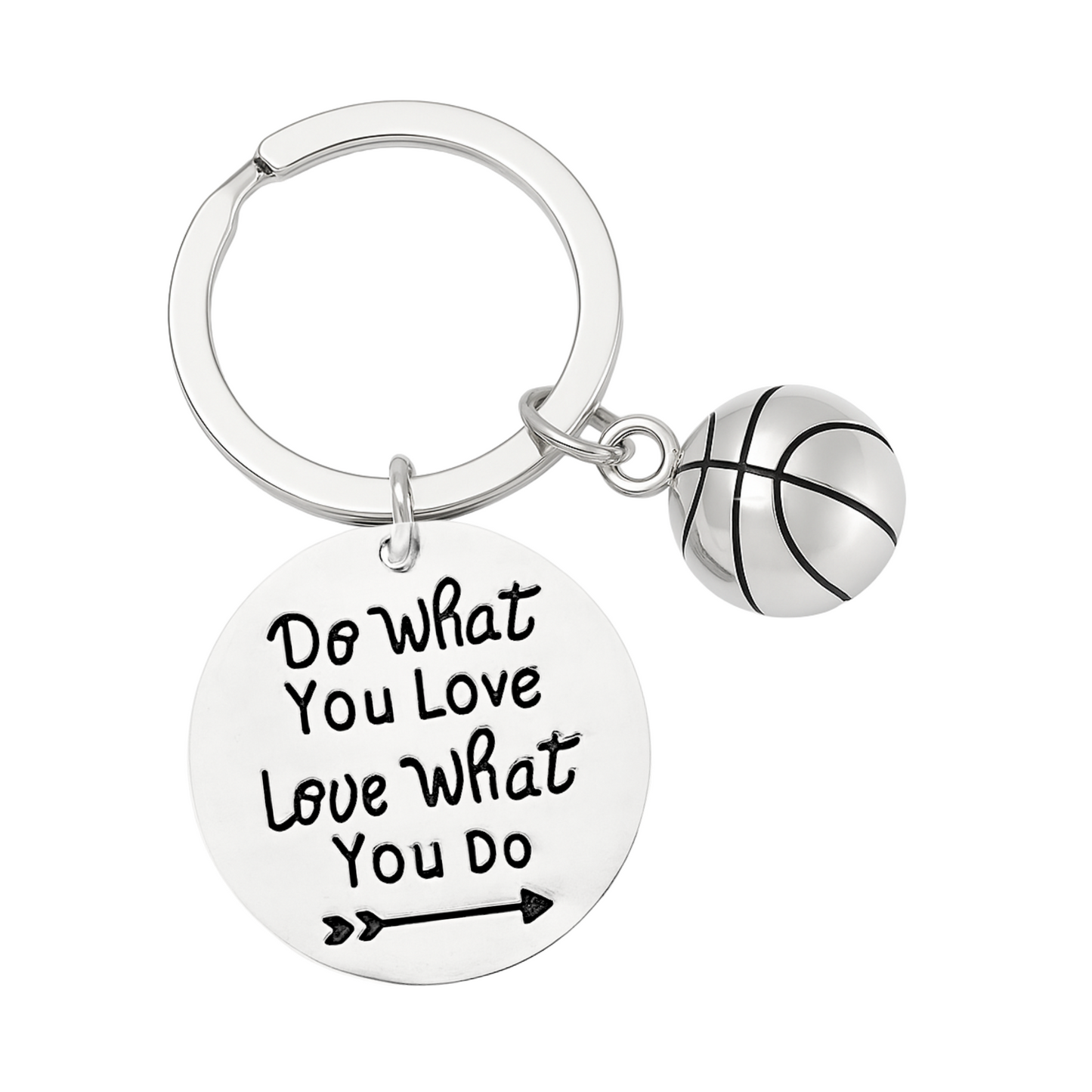 Inspirational basketball keychain with engraved quote and mini basketball charm