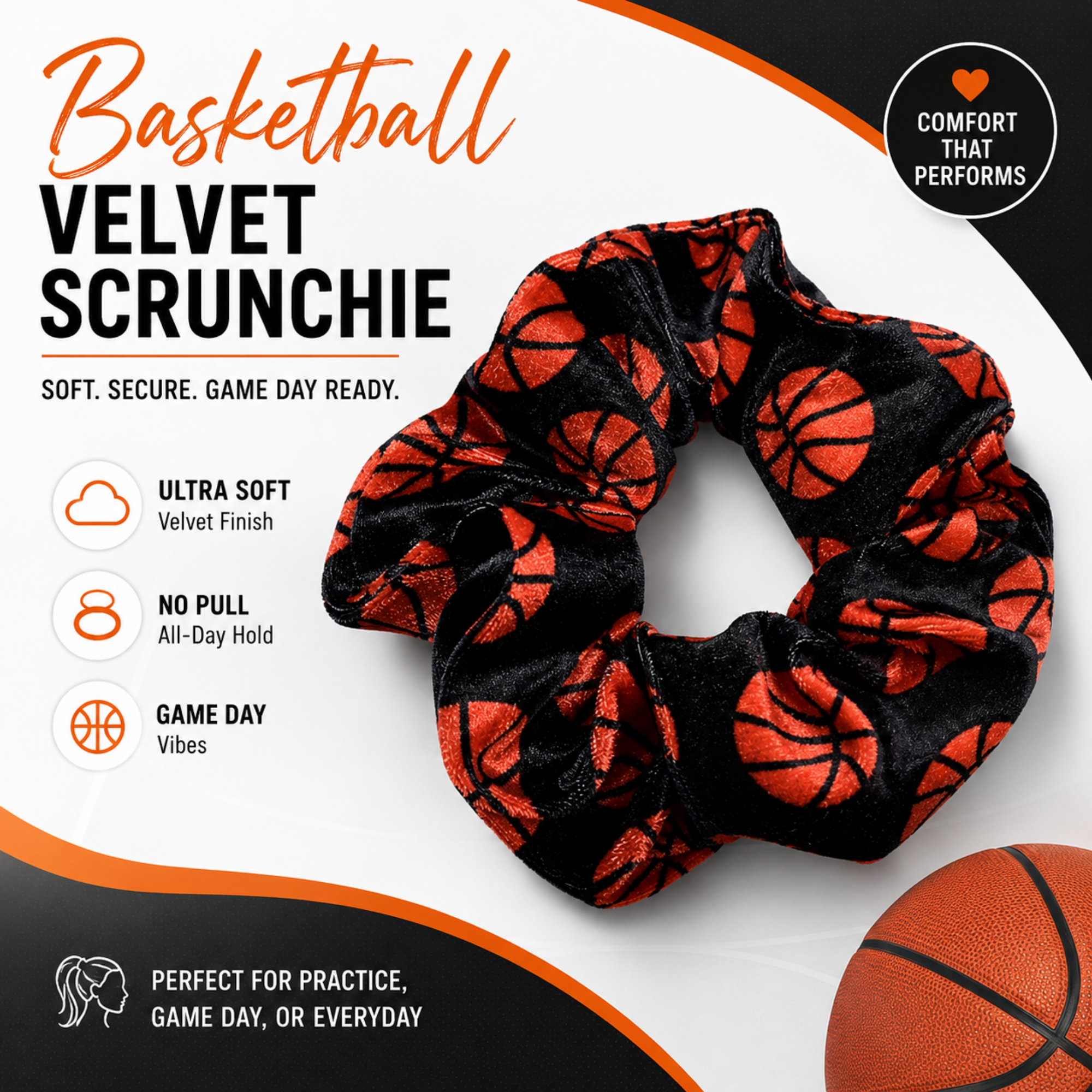 Basketball Premium Velvet Scrunchie