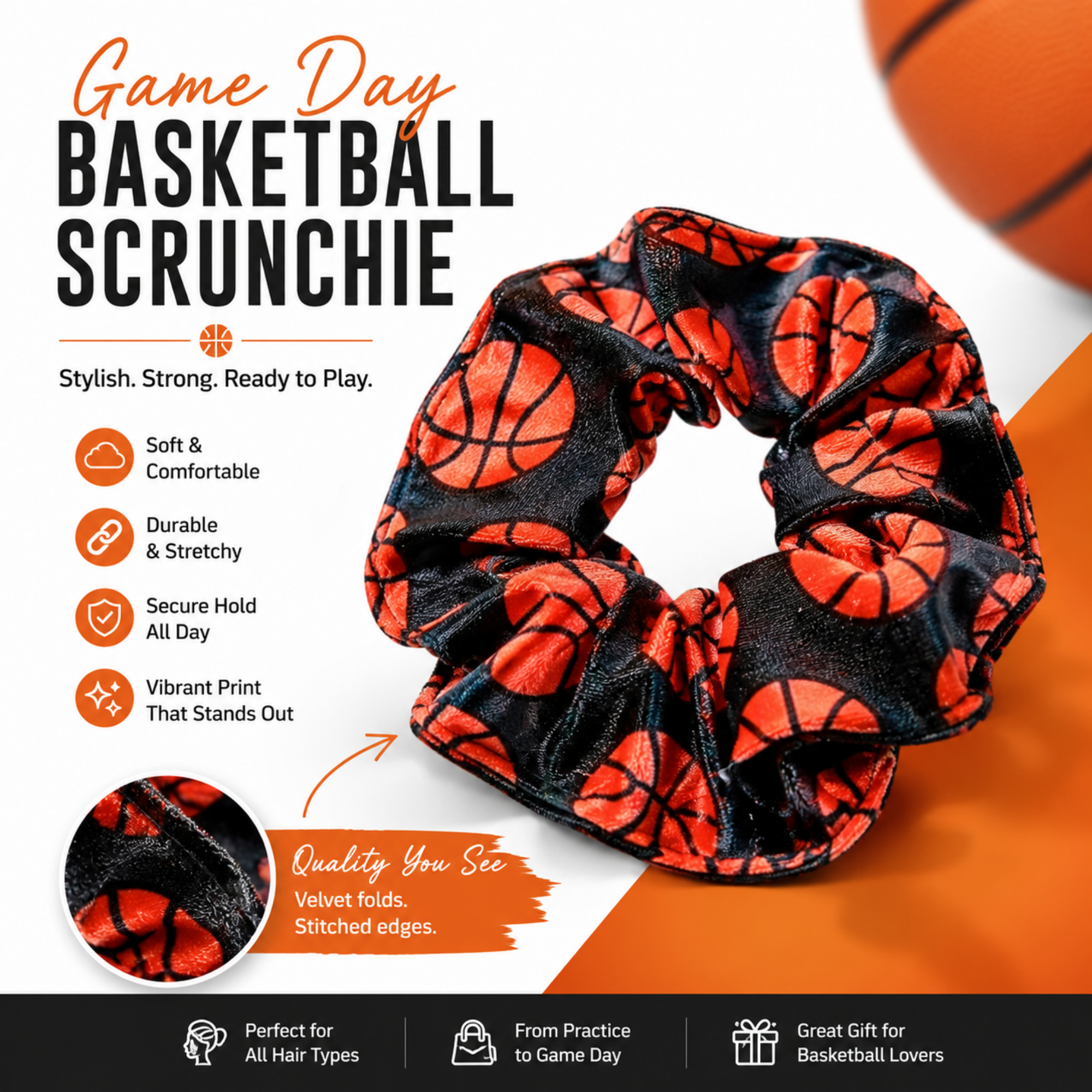 Basketball Premium Velvet Scrunchie